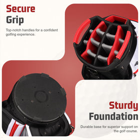Beutyal cart golf bag standing with a sturdy plastic base for stability