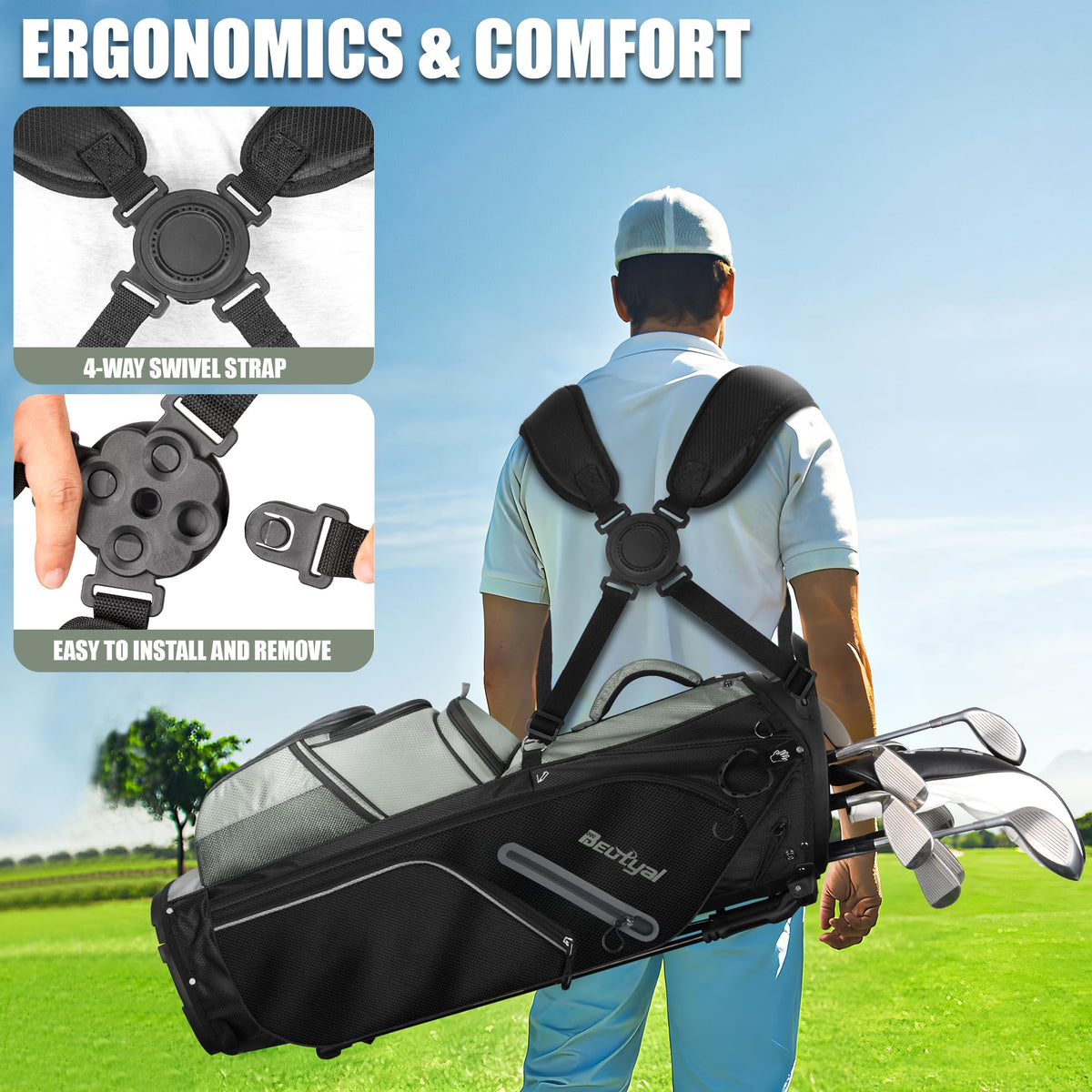 Beutyal dual strap system balances weight for comfortable walking