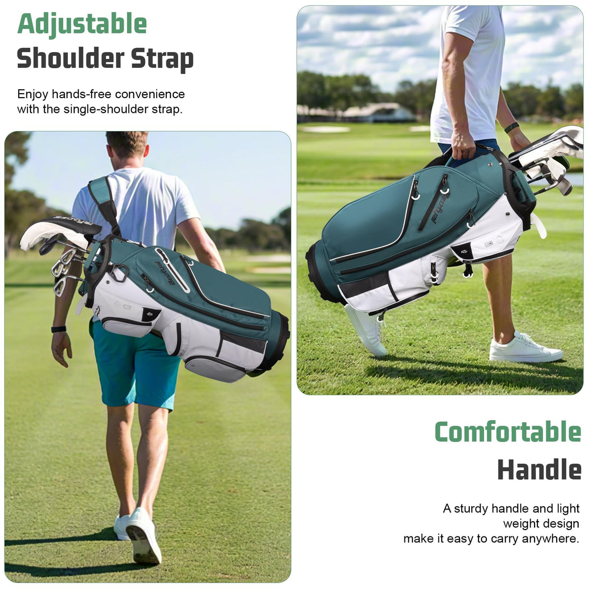 Beutyal bag features 14 dividers plus 1 putter slot for access.