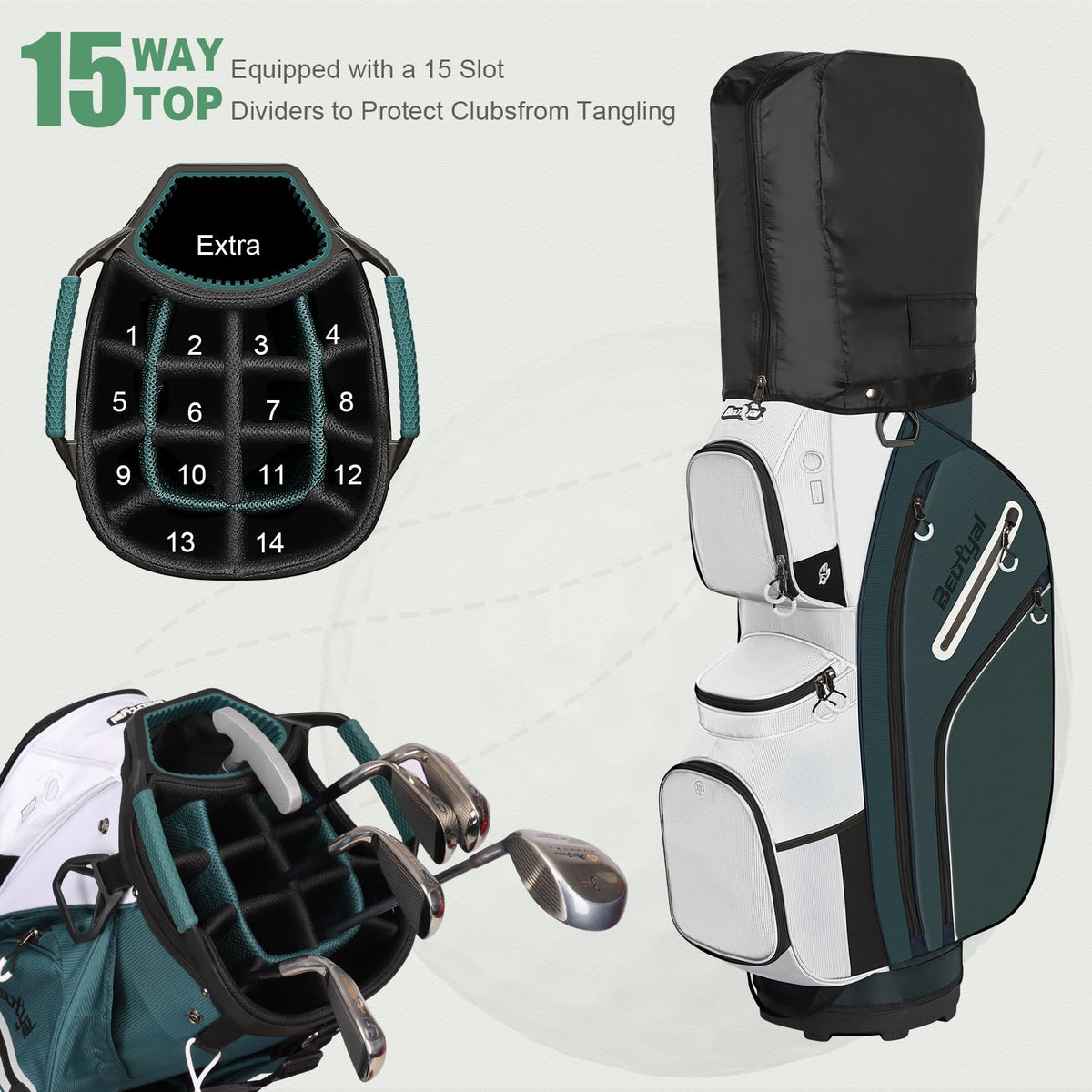 Beutyal lightweight cart bag offers sturdy support and smooth handling on the course.
