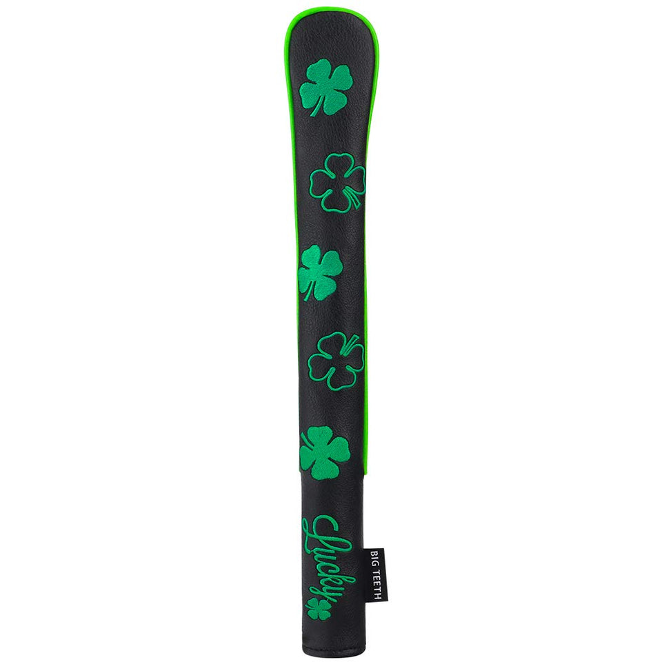 Big Teeth alignment stick cover front view with lucky clover, protecting sticks from contact.