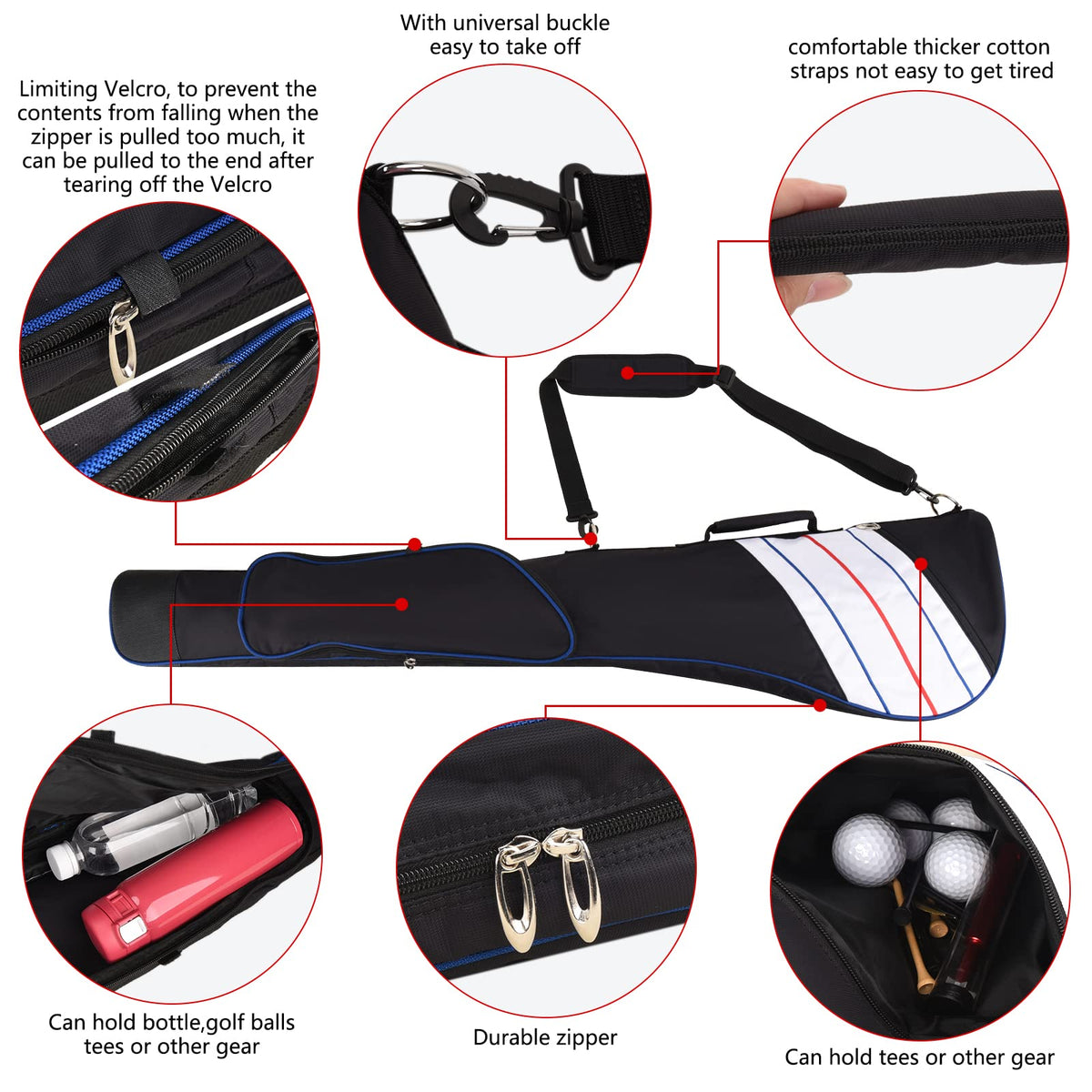 BIG TEETH carry bag pockets visible for balls tees and divot tools