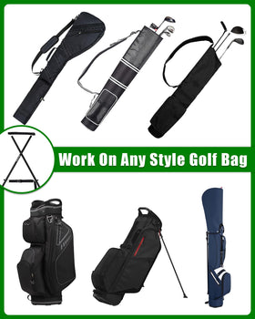 Big Teeth Golf Bag Stand Attachment uses anti-slip rope for secure setup.