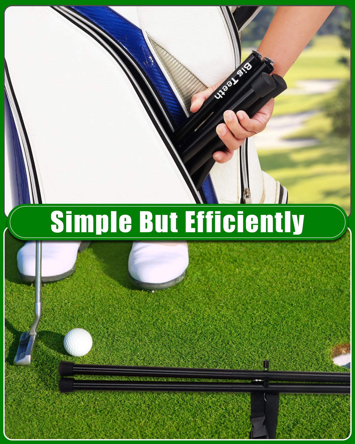 Big Teeth Golf Bag Stand Attachment ready for quick setup on any bag.
