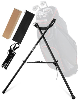 Big Teeth Golf Bag Stand Attachment top view demonstrates quick setup at the range.