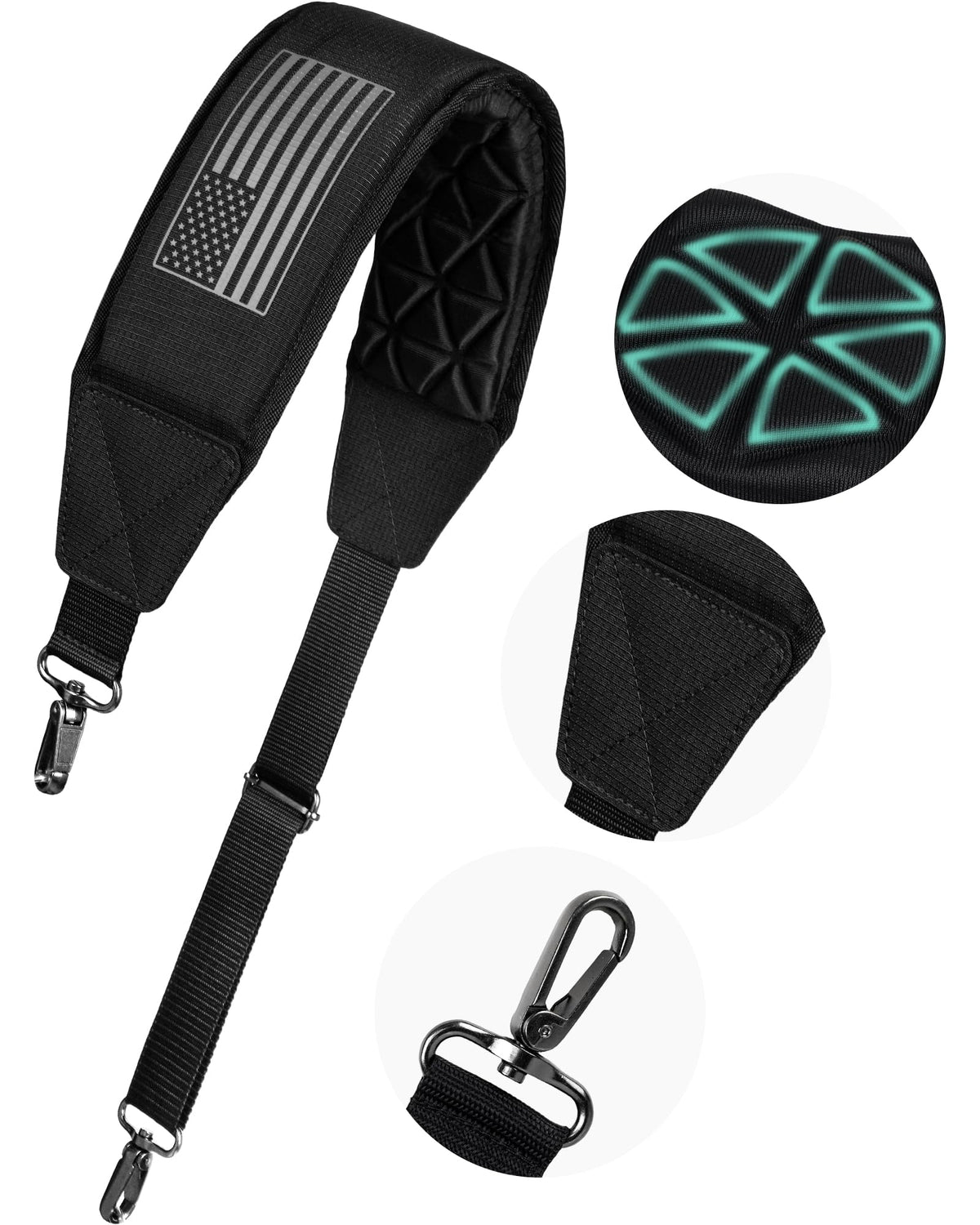 BIG TEETH golf bag strap with 3D air cushion padding for shoulder relief.