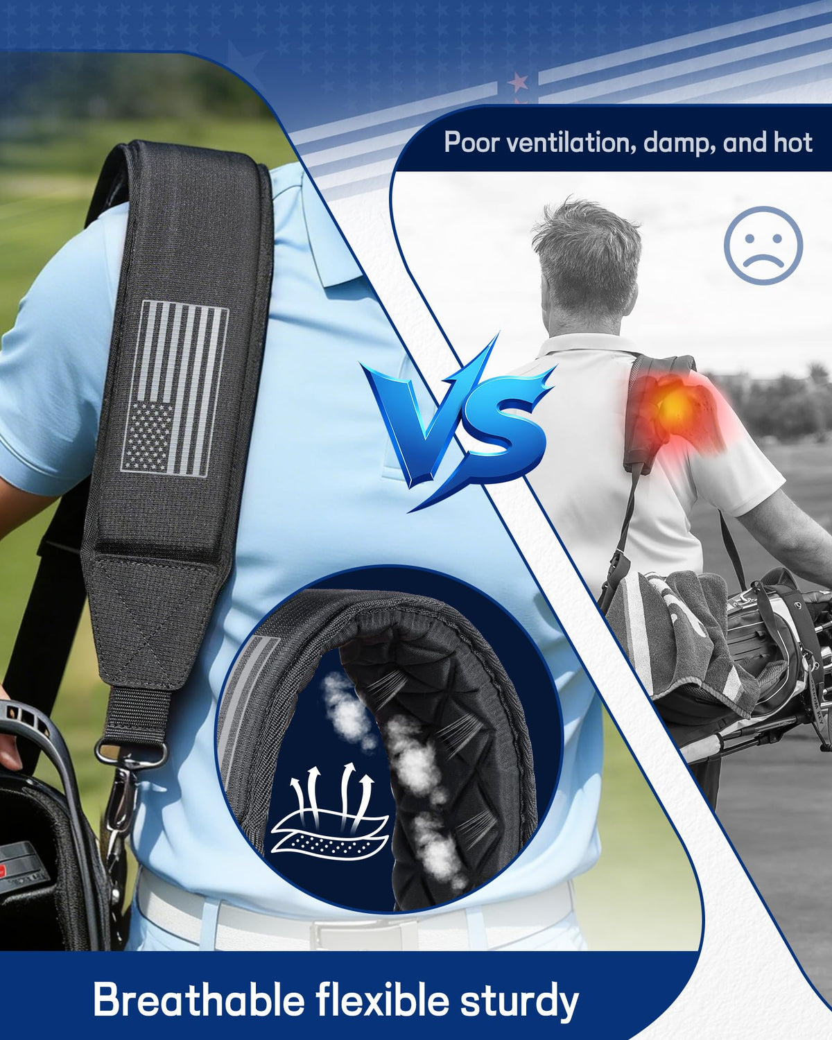 BIG TEETH golf bag strap adjustable length for personalized comfort.