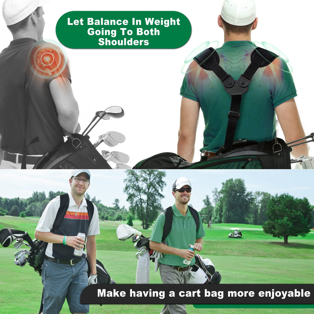 BIG TEETH thick padded shoulder strap delivers comfortable carry during rounds