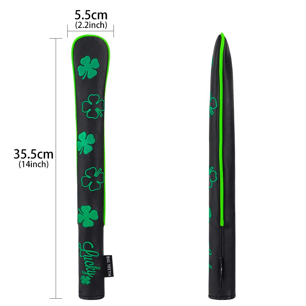 Big Teeth alignment stick cover in black faux leather, keeping golf gear organized.