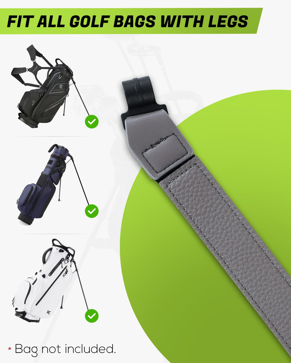 Big Teeth leather strap on bag legs provides quick access to clubs