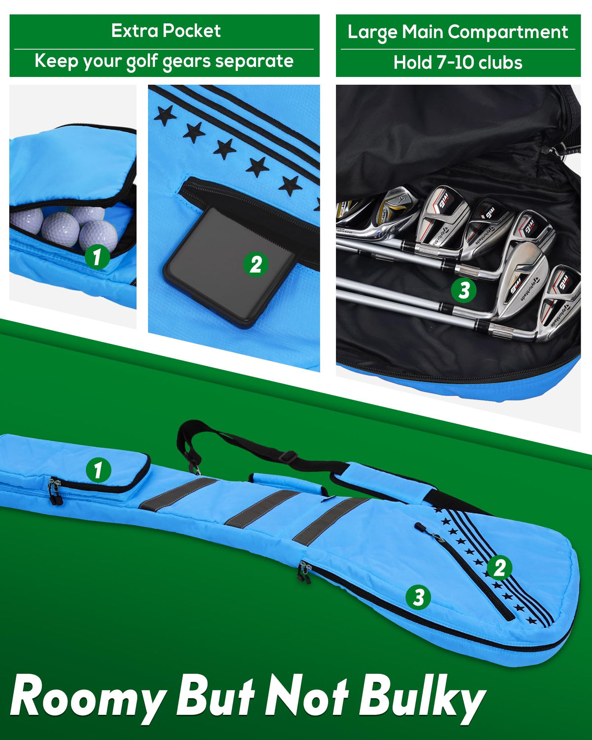 Big Teeth Golf Sunday Bag takes minimal space when not in use
