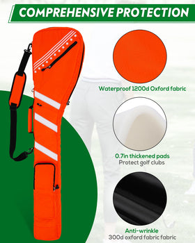 Zippered side pocket holds gloves and tees for quick access.