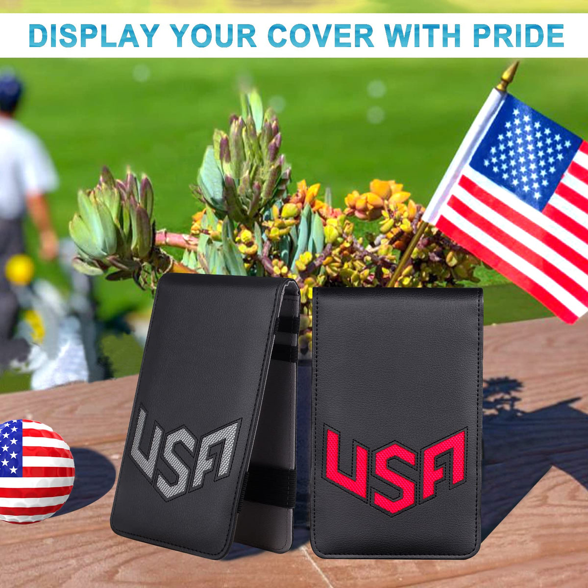 BIG TEETH leather yardage book cover with USA pattern in grey