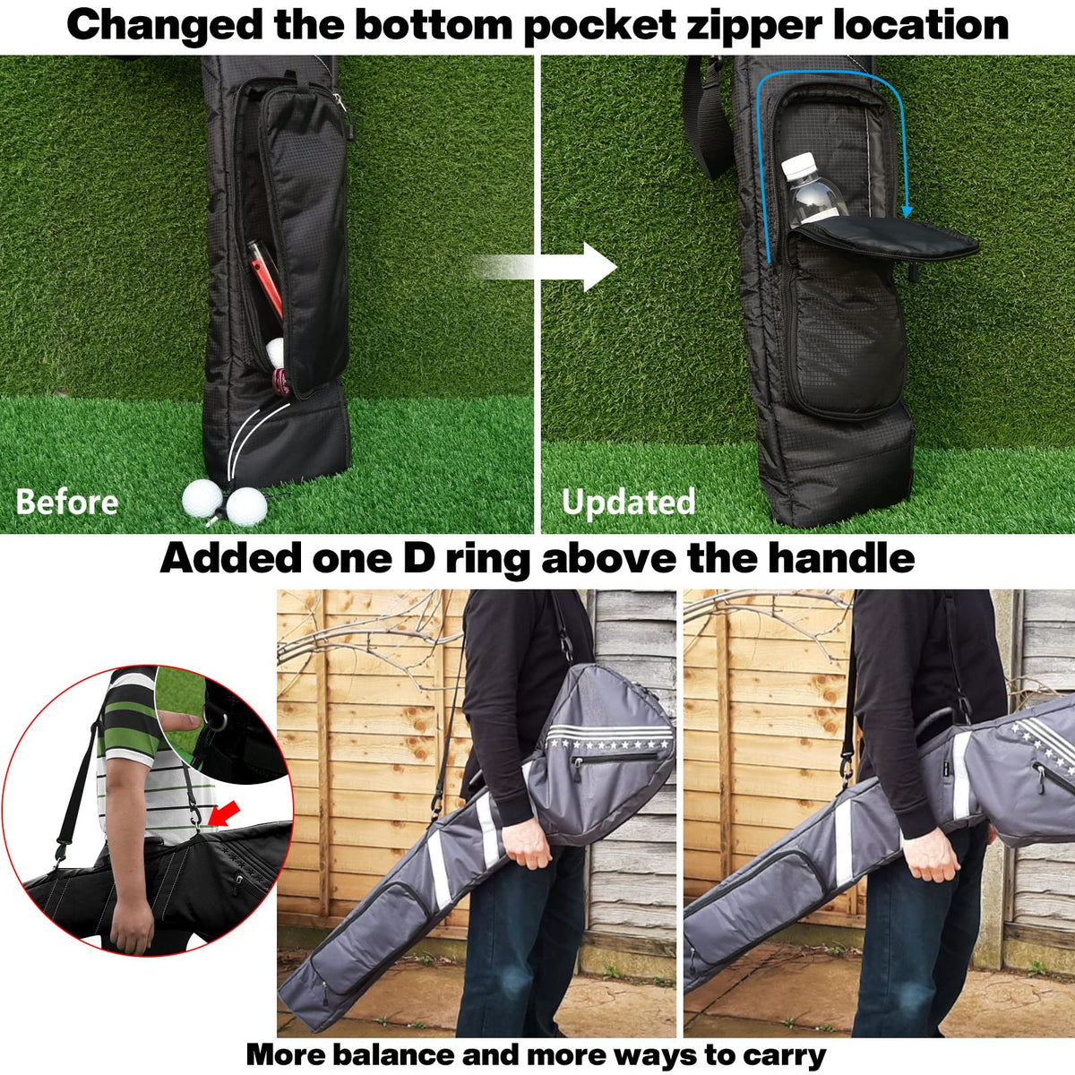 BIG TEETH Sunday Carry Bag main compartment fits 7–10 clubs securely on the go.