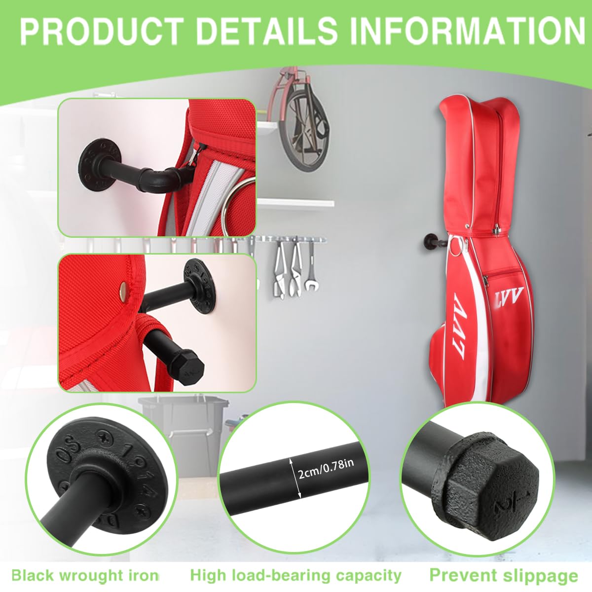 BiJun garage golf bag organizer saves space and keeps gear tidy.