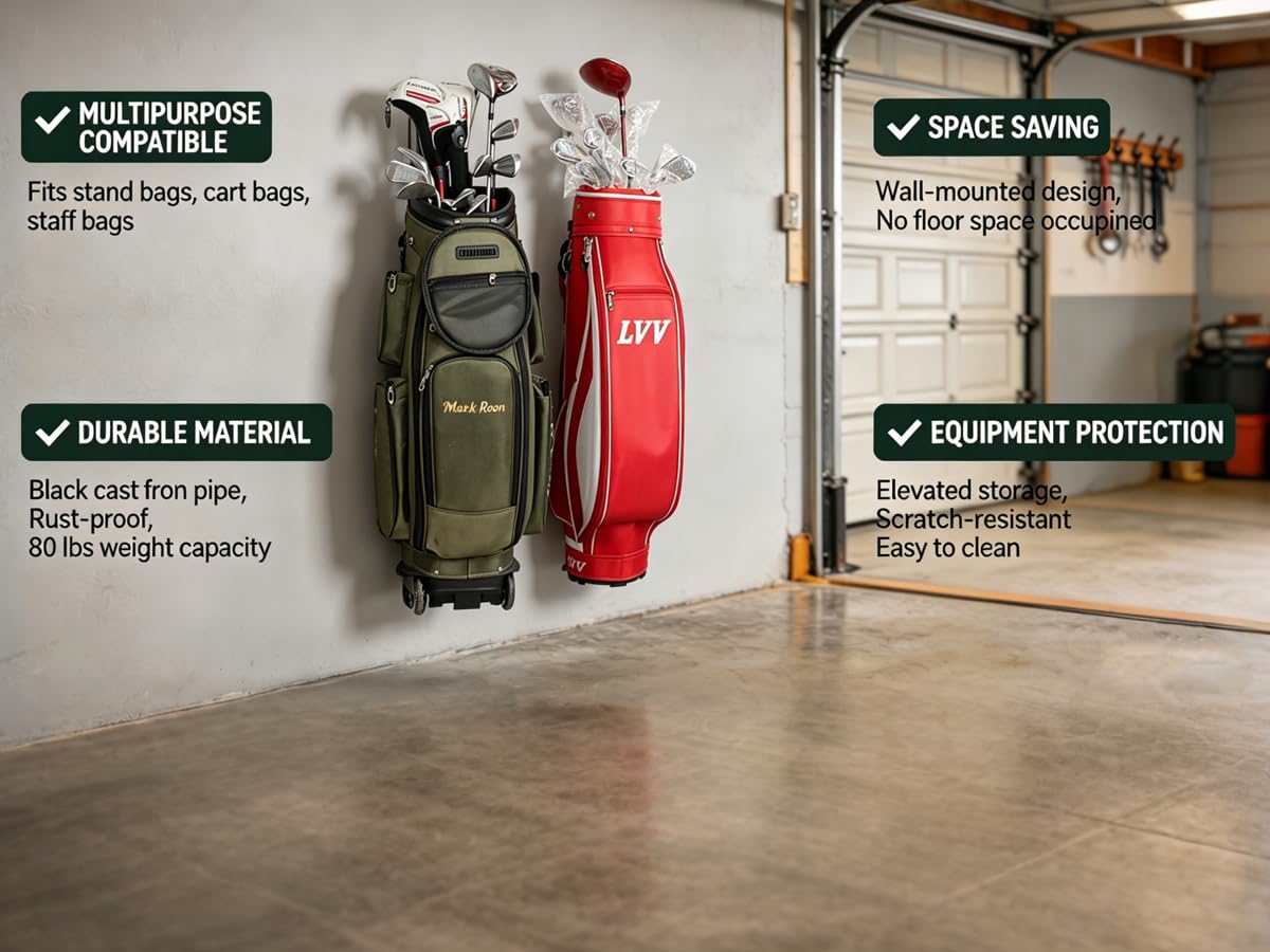 BiJun golf bag organizer for garage space-saving rack with sturdy load capacity