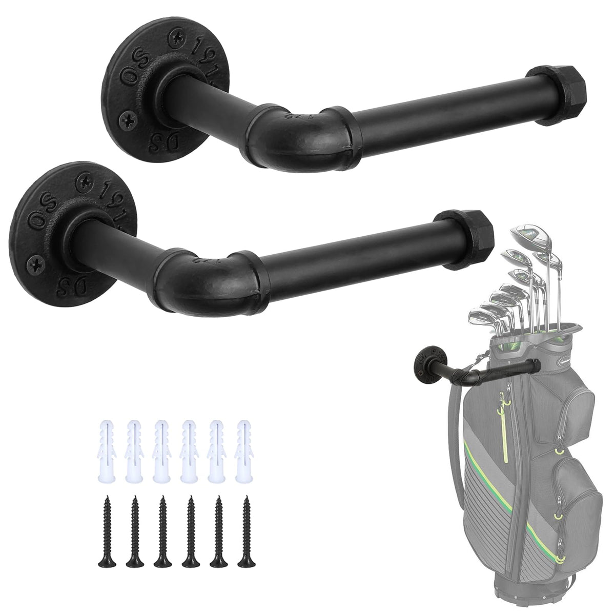 BiJun wall mount golf bag rack keeps your bag off the floor and accessible.