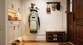 BiJun wall-mounted rack displaying golf clubs as tidy art form