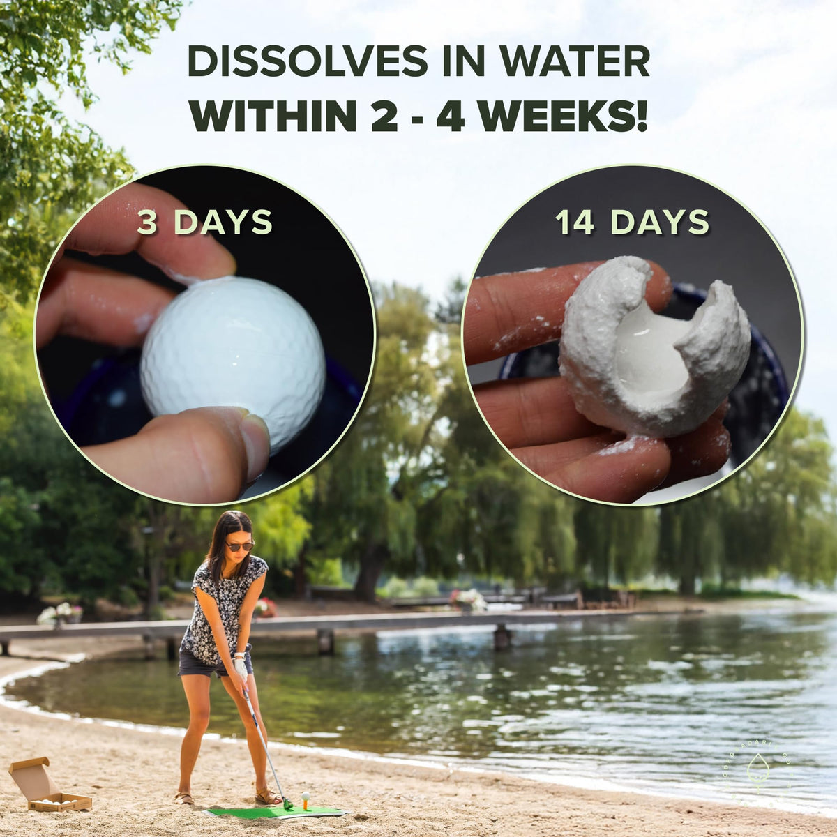 Biodegradable Golf Balls at pools or camping spots for guilt-free entertainment.