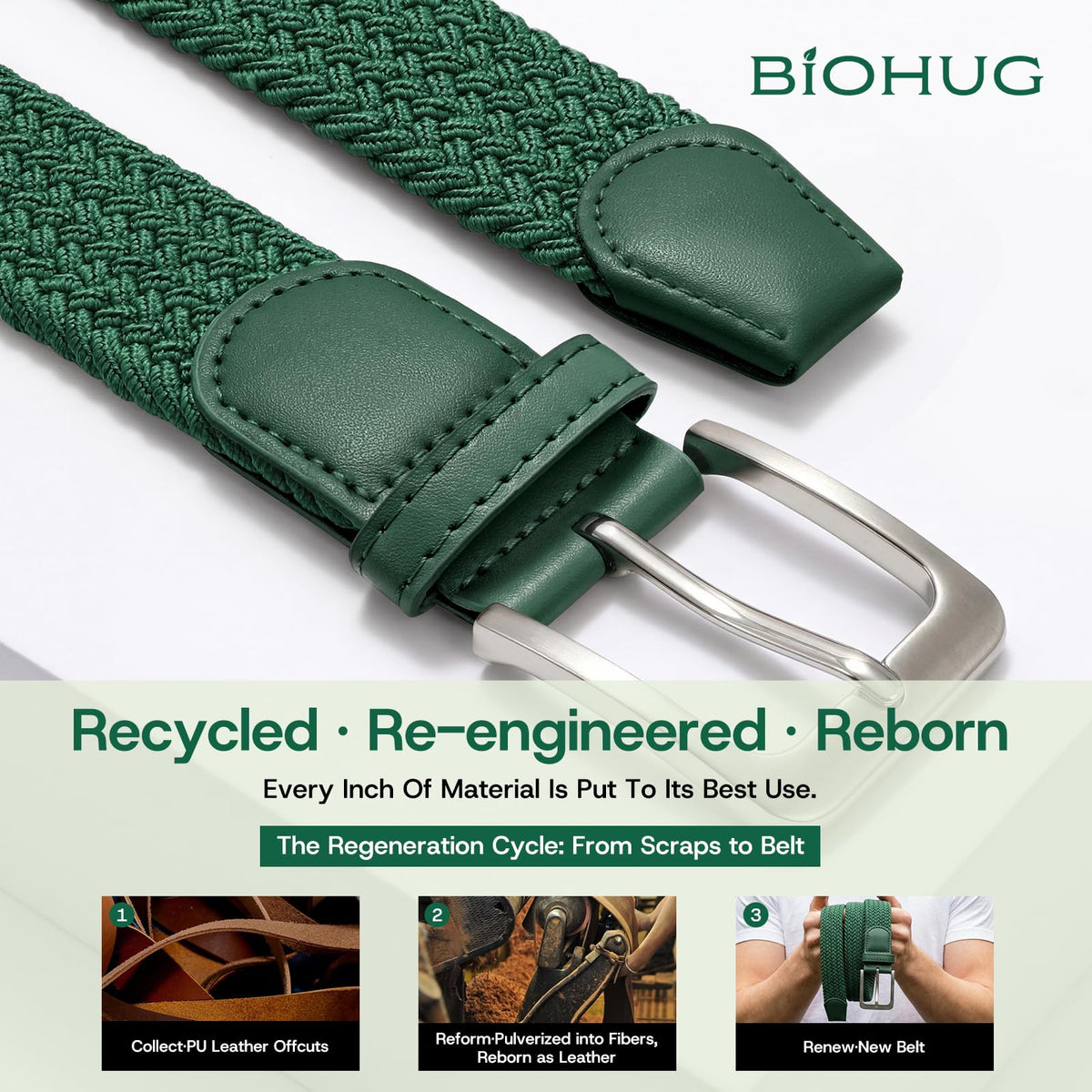 BIOHUG belt buckle close-up with non-toxic, skin-friendly hardware.