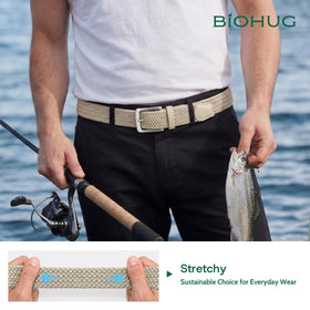 BIOHUG beige belt pairs well with golf and casual outfits.