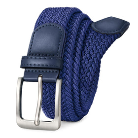 BIOHUG elastic braided belt blue close-up shows flexible woven fabric for comfort.