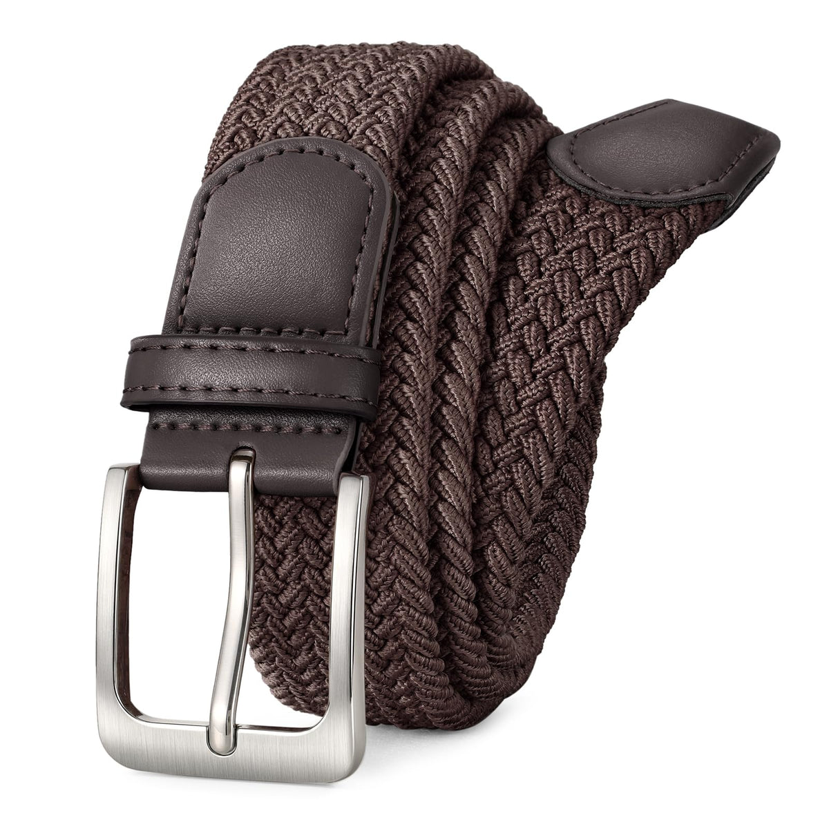 BIOHUG elastic braided belt front panel with recycled PU leather detail
