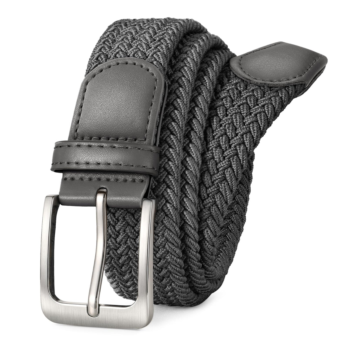 BIOHUG elastic braided belt front view in grey for everyday wear.
