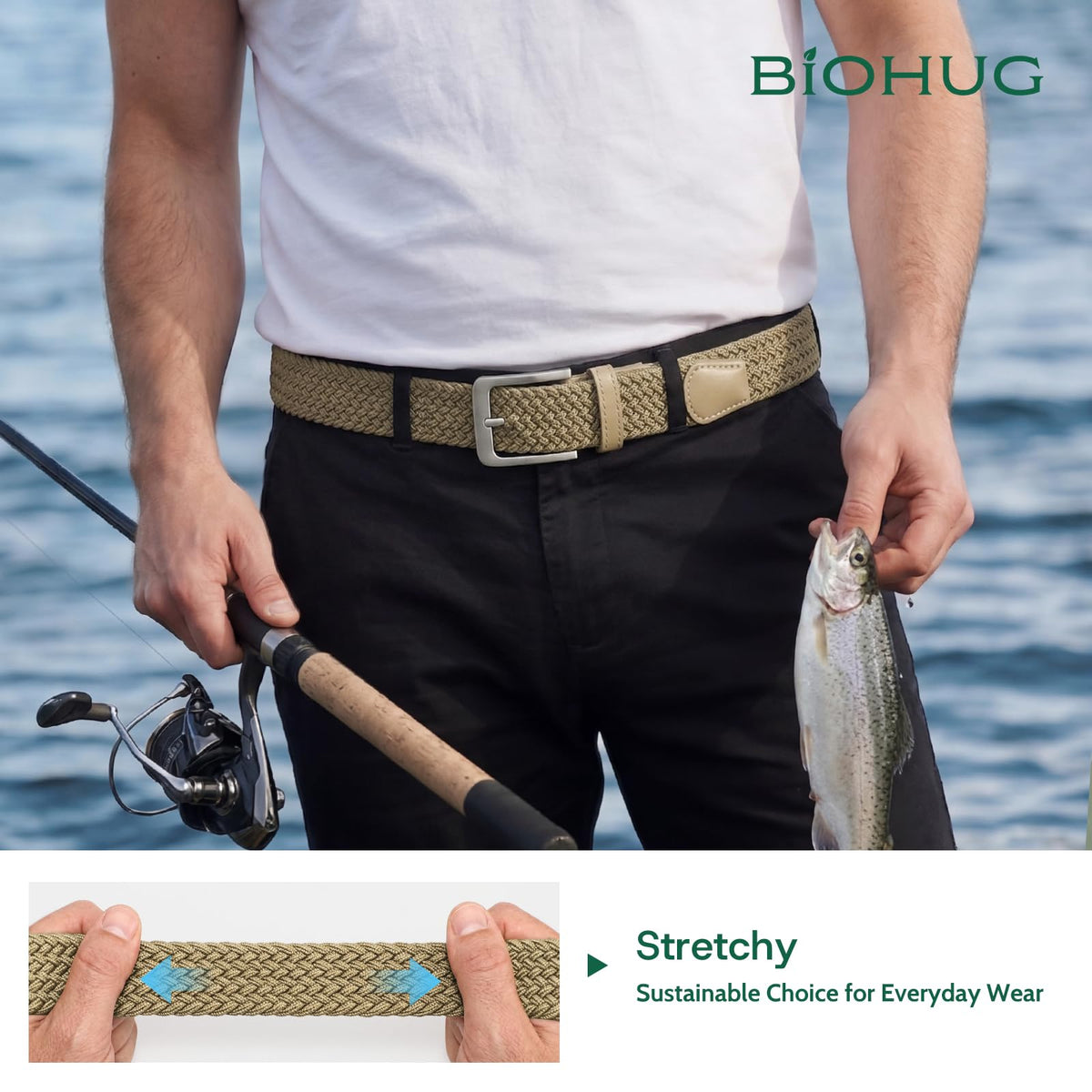 BIOHUG belt ideal for golf and casual outfits with stretch