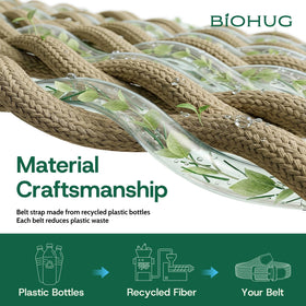 BIOHUG belt woven detail highlights recycled fabric texture and flexibility