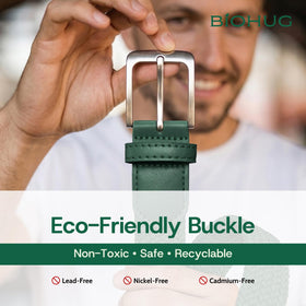 BIOHUG belt rear tail view showcasing durable recycled PU leather.