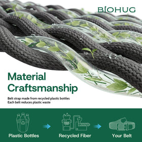 BIOHUG belt recycled PU leather detail offers durable, animal-friendly style.