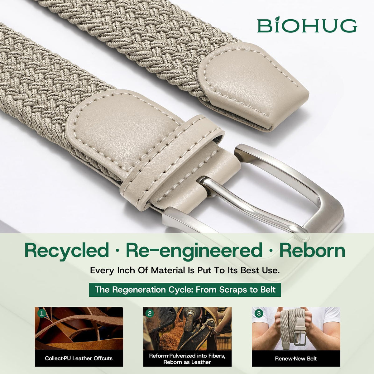 BIOHUG recycled PU leather tail end emphasizes sustainable craftsmanship