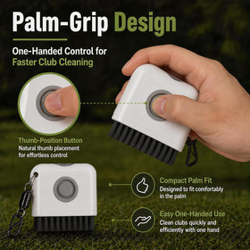60ml reservoir keeps the brush compact for quick on-course rinses.
