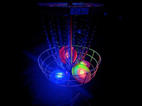 Birdi color-cycle LED disc lights illuminate the flight path
