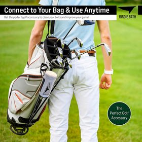 Birdie Bath easy-step cleaning process illustrated for golfers.