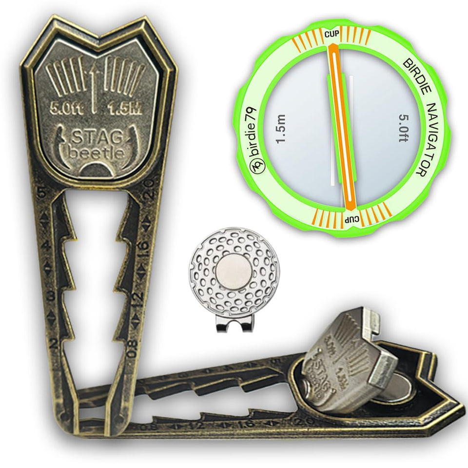 Birdie Navigator putting mirror with dual lines enhances alignment for putts.