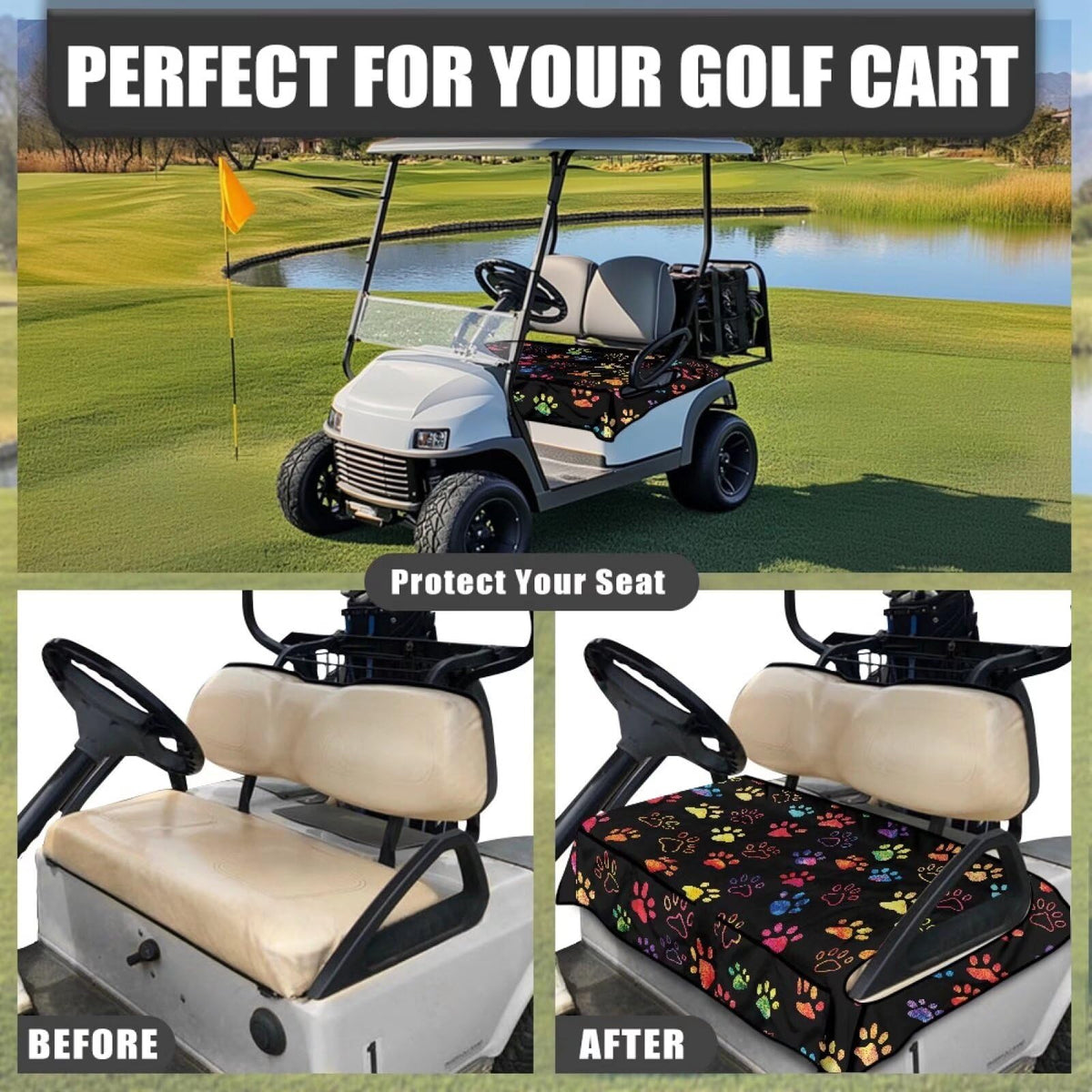 Biyejit Colorful Paws multicolor pattern adds style to your cart interior.