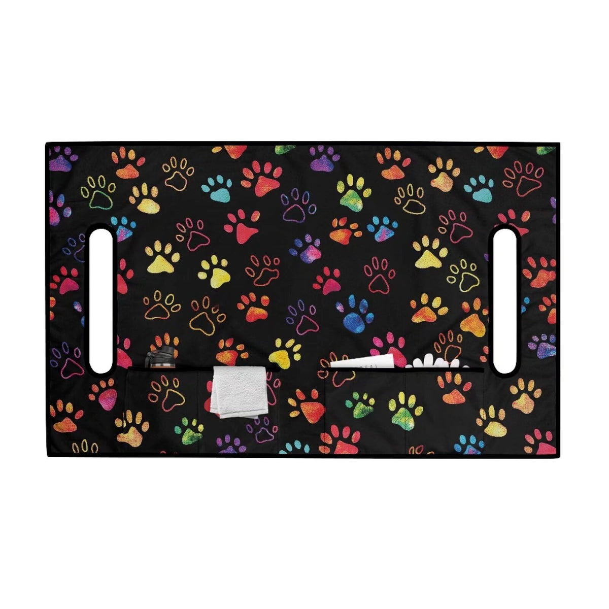 Biyejit Colorful Paws towel blanket with non-slip bottom stays in place.