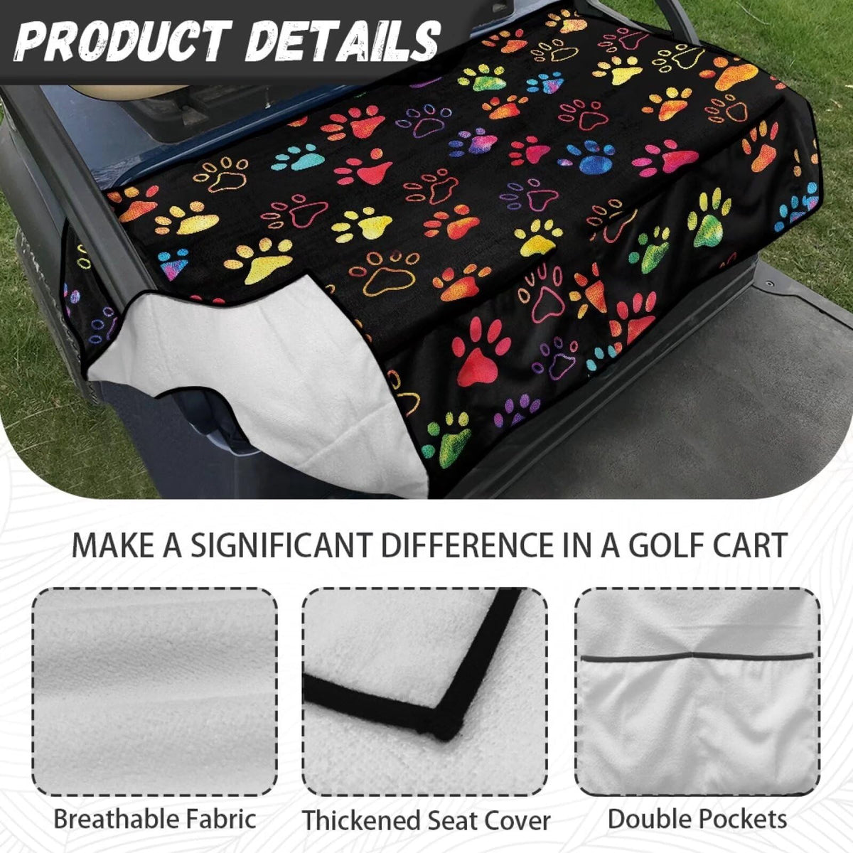 Biyejit Colorful Paws pocket-organization for sunglasses and water bottles.