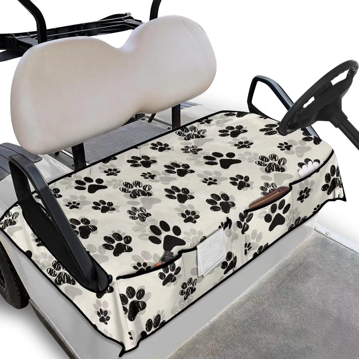 Biyejit dog paw print towel seat cover protects golf cart seats during trips