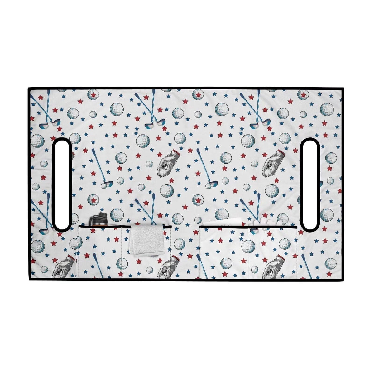 Biyejit Golf Stars seat cover shows vibrant multicolor print while protecting club car seats.