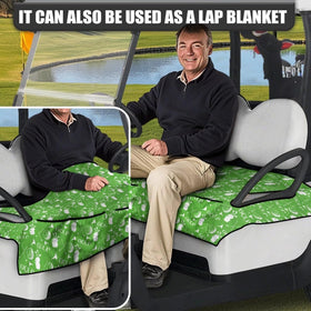 Biyejit green golf cart seat covers in action on a cart.