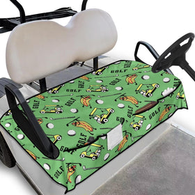 Biyejit hotdog print seat cover front view for club car with pockets.