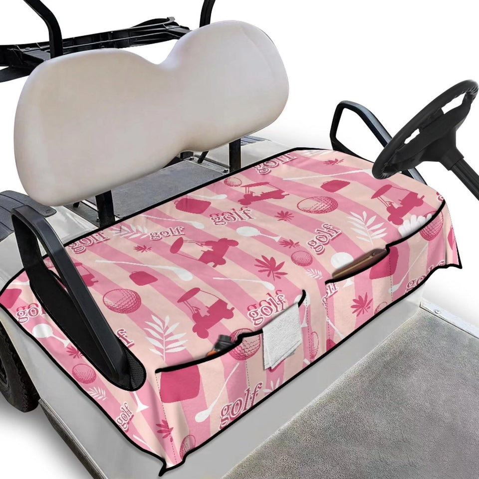 Biyejit pink golf cart seat cover with four front pockets for organized storage