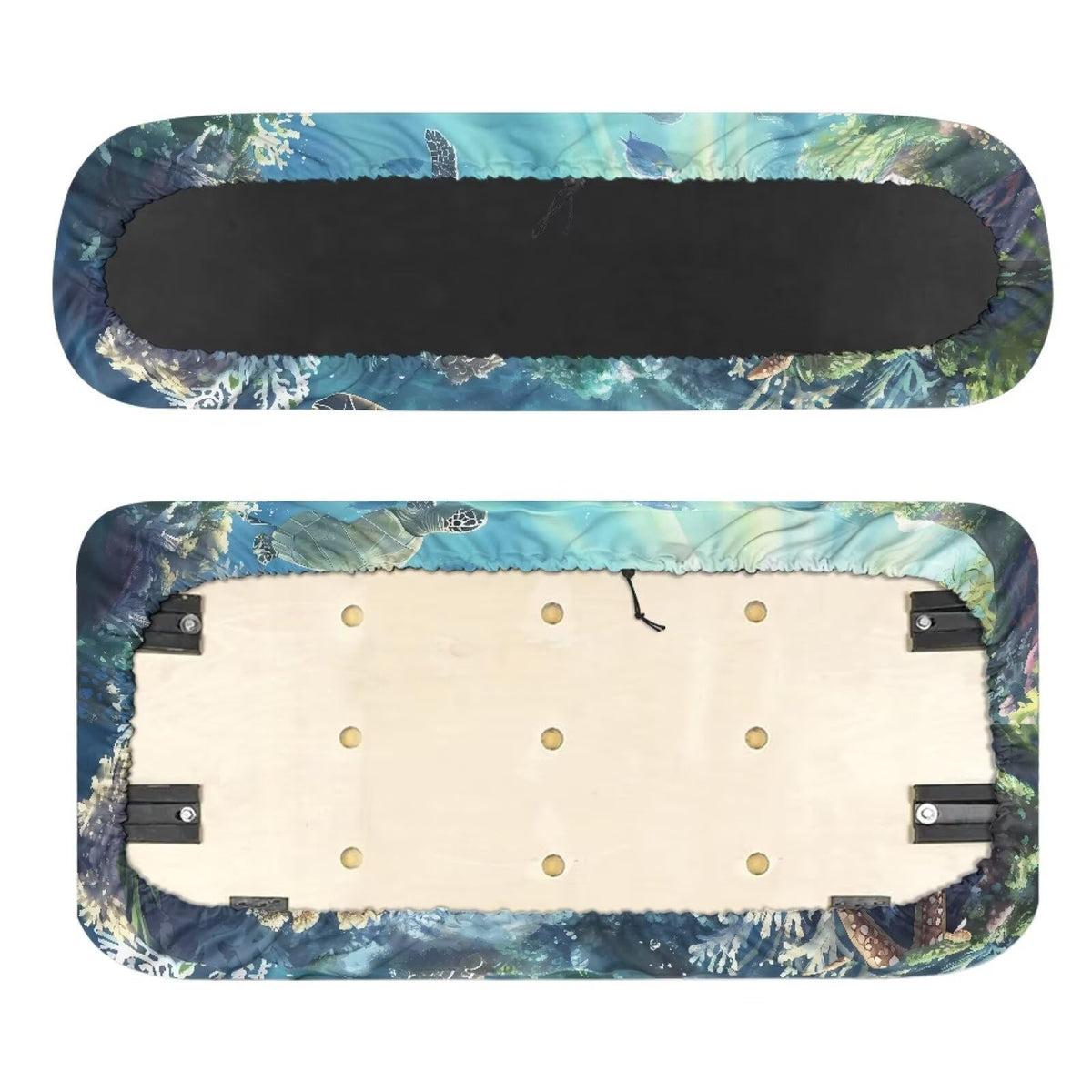 Biyejit Sea Turtles seat cover close-up shows stretchable fabric for snug fit