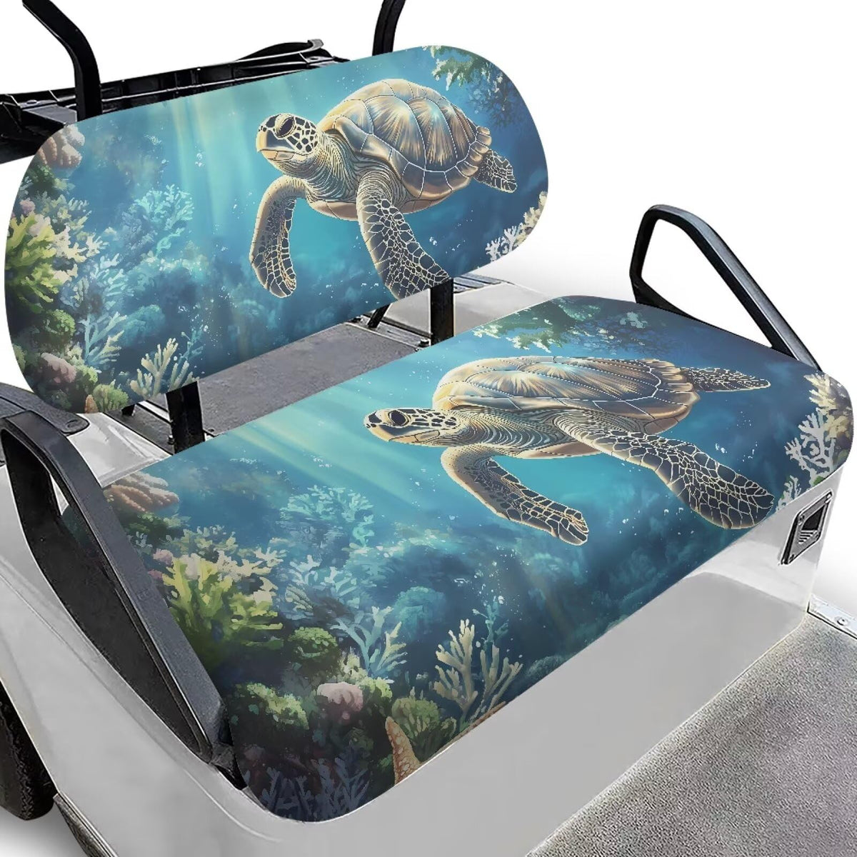 Biyejit Sea Turtles seat cover front view, breathable and non-slip for hot days
