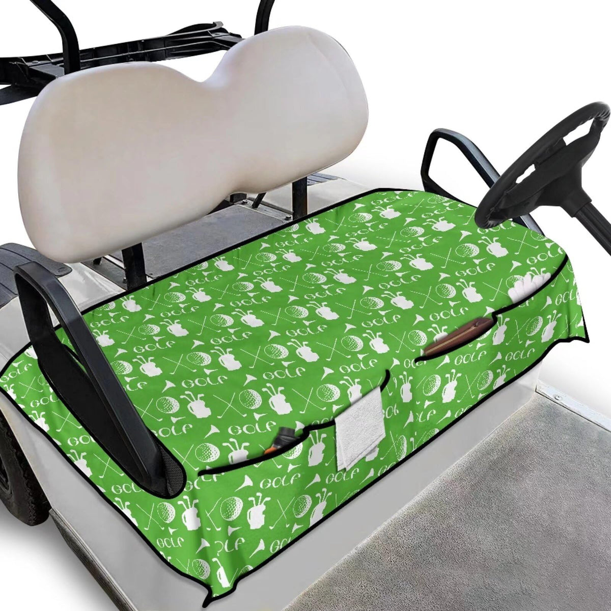 Biyejit universal golf cart seat covers with four pockets for organized essentials on the course.