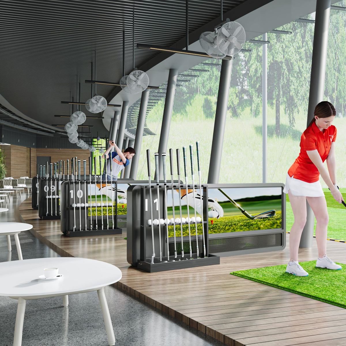 BKISVWCSop rack shown holding 8 clubs and 11 balls for easy access and display.
