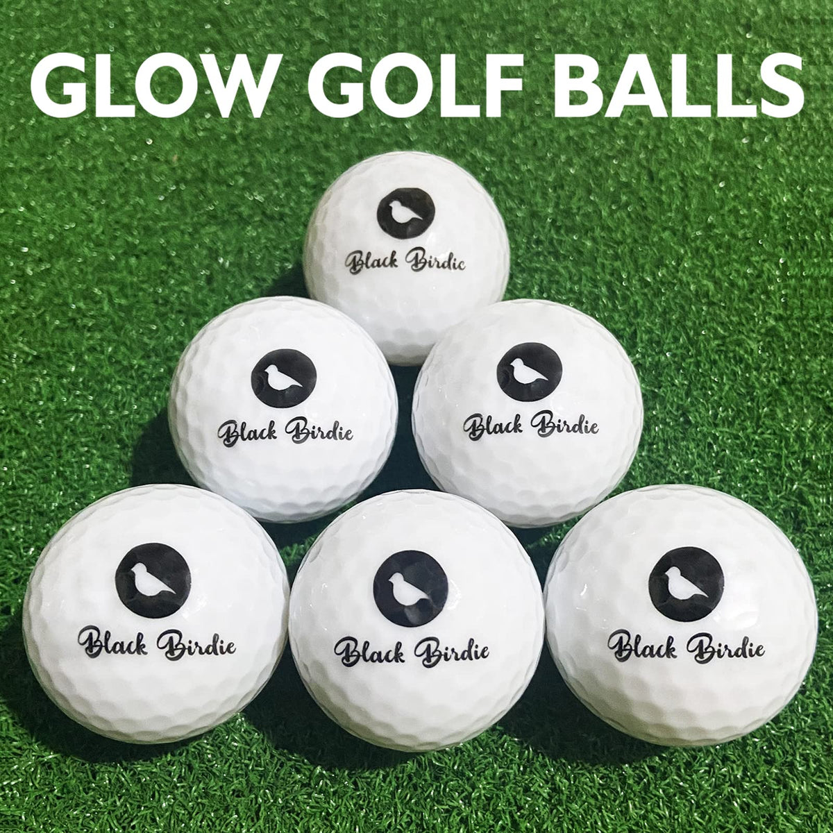 Glow golf balls illuminate the green for easier tracking at night.